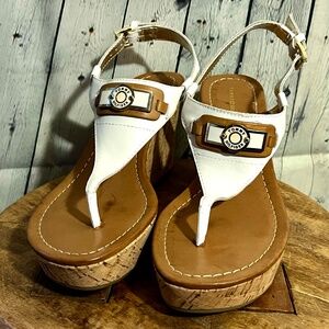 Tommy Hilfiger Cork Wedge Platform Ankle Strap Sandals White